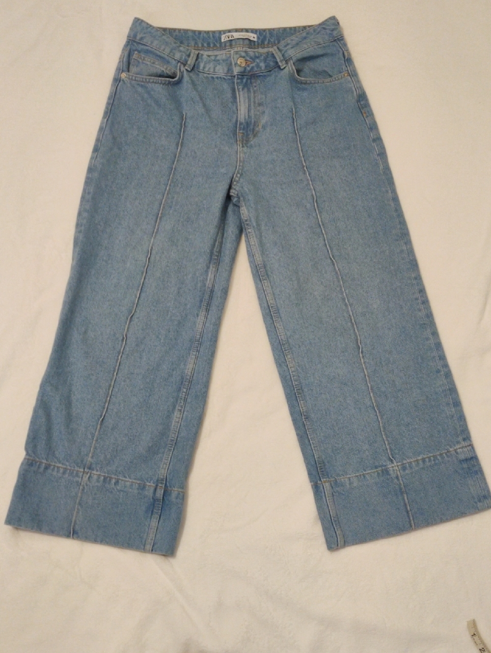 Zara Light Blue Wide-Leg Jeans with Front Seams